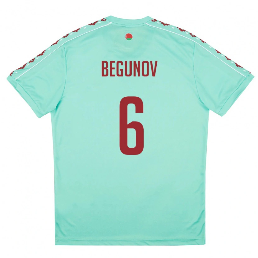 Danxen Mujer Camiseta Bielorrusia Roman Begunov #6 Verde Claro Borgoña 2ª Equipación 26-28 La Camisa