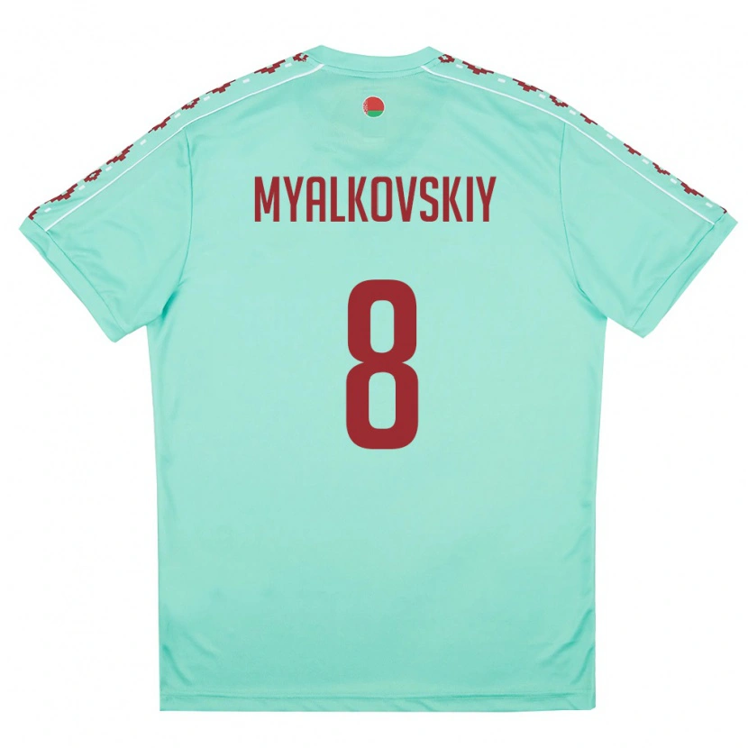 Danxen Mujer Camiseta Bielorrusia Ruslan Myalkovskiy #8 Verde Claro Borgoña 2ª Equipación 26-28 La Camisa
