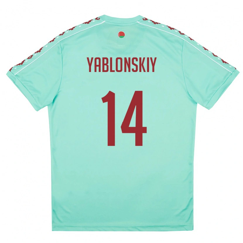 Danxen Mujer Camiseta Bielorrusia Evgeniy Yablonskiy #14 Verde Claro Borgoña 2ª Equipación 26-28 La Camisa