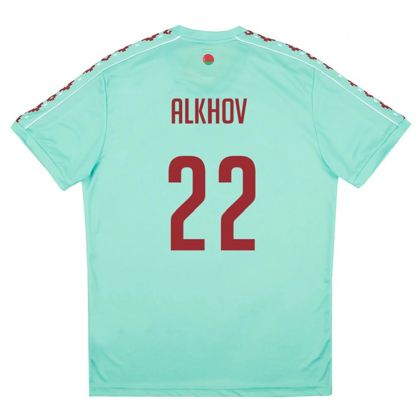 Danxen Mujer Camiseta Bielorrusia Vladislav Alkhov #22 Verde Claro Borgoña 2ª Equipación 26-28 La Camisa