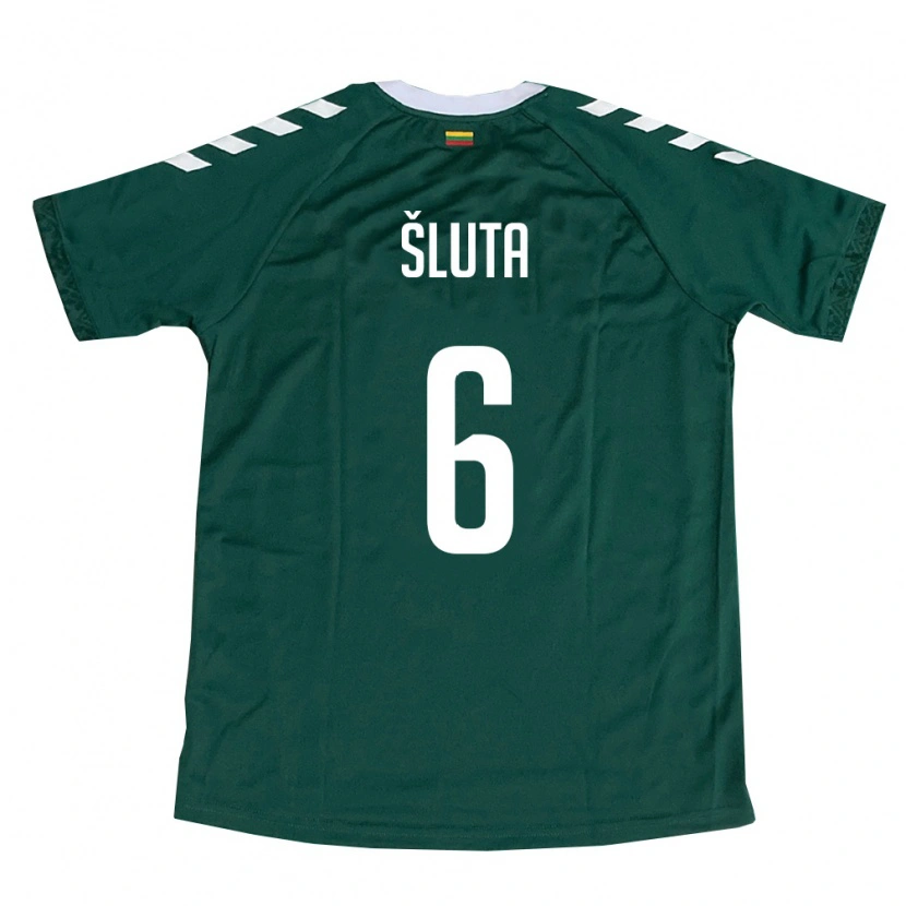 Danxen Mujer Camiseta Lituania Domantas Šluta #6 Verde Oscuro Blanco 2ª Equipación 26-28 La Camisa