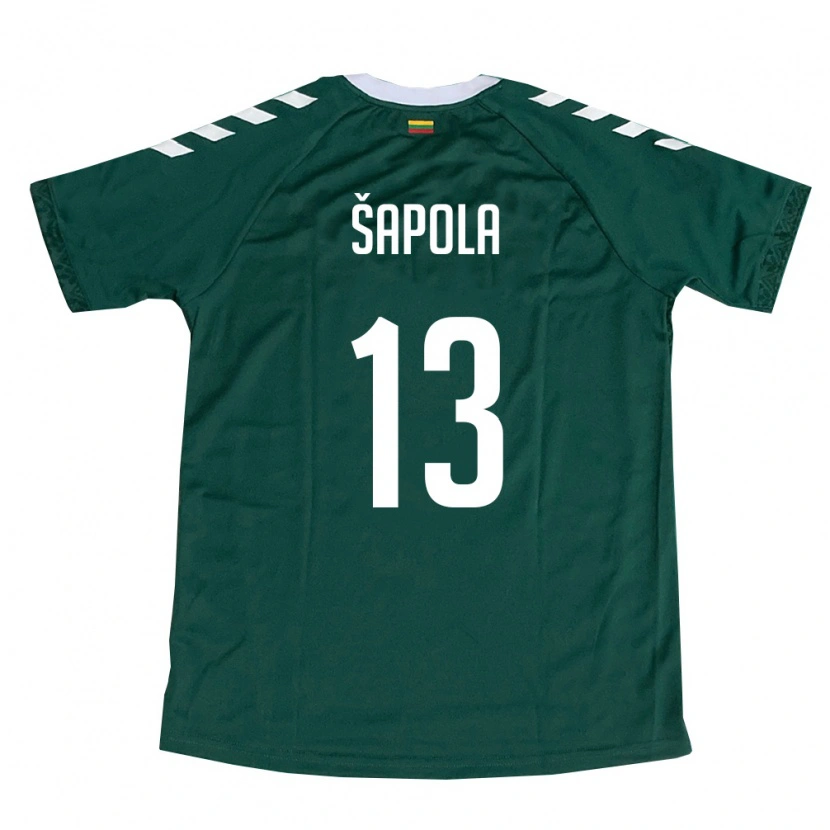 Danxen Mujer Camiseta Lituania Motiejus Šapola #13 Verde Oscuro Blanco 2ª Equipación 26-28 La Camisa