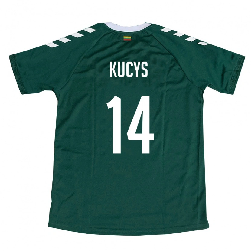 Danxen Mujer Camiseta Lituania Armandas Kucys #14 Verde Oscuro Blanco 2ª Equipación 26-28 La Camisa