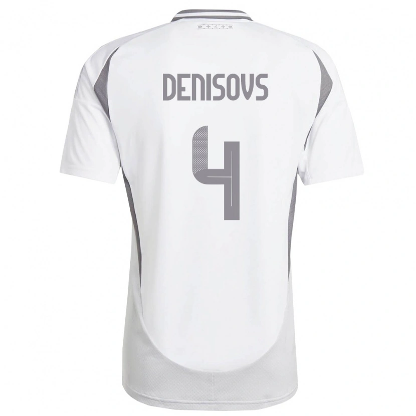Danxen Mujer Camiseta Letonia Deniss Denisovs #4 Blanco Gris Oscuro 2ª Equipación 26-28 La Camisa