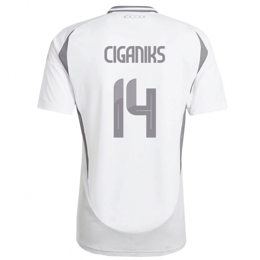 Danxen Mujer Camiseta Letonia Andrejs Ciganiks #14 Blanco Gris Oscuro 2ª Equipación 26-28 La Camisa