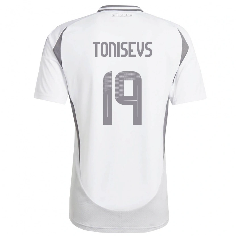 Danxen Mujer Camiseta Letonia Maksims Tonisevs #19 Blanco Gris Oscuro 2ª Equipación 26-28 La Camisa