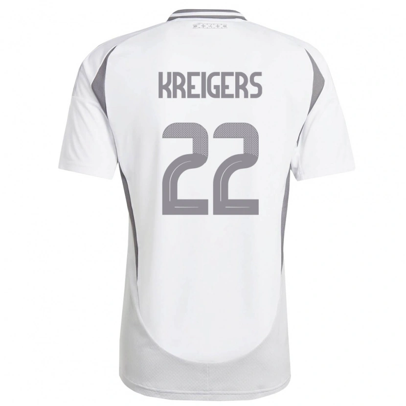 Danxen Mujer Camiseta Letonia Edvards Kreigers #22 Blanco Gris Oscuro 2ª Equipación 26-28 La Camisa