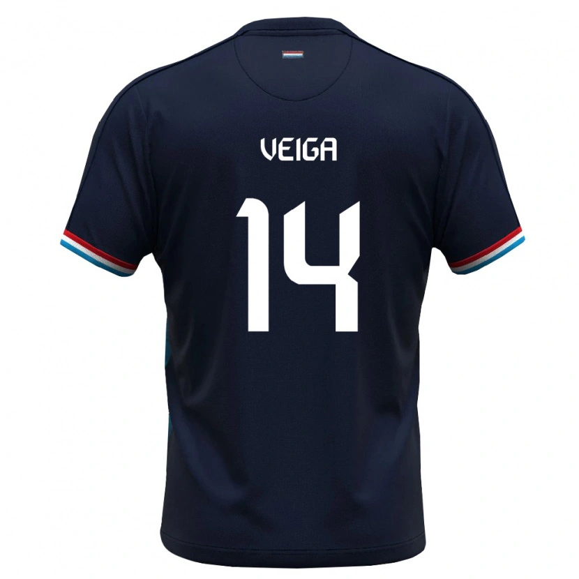 Danxen Mujer Camiseta Luxemburgo Eric Veiga #14 Azul Real Rojo 2ª Equipación 26-28 La Camisa