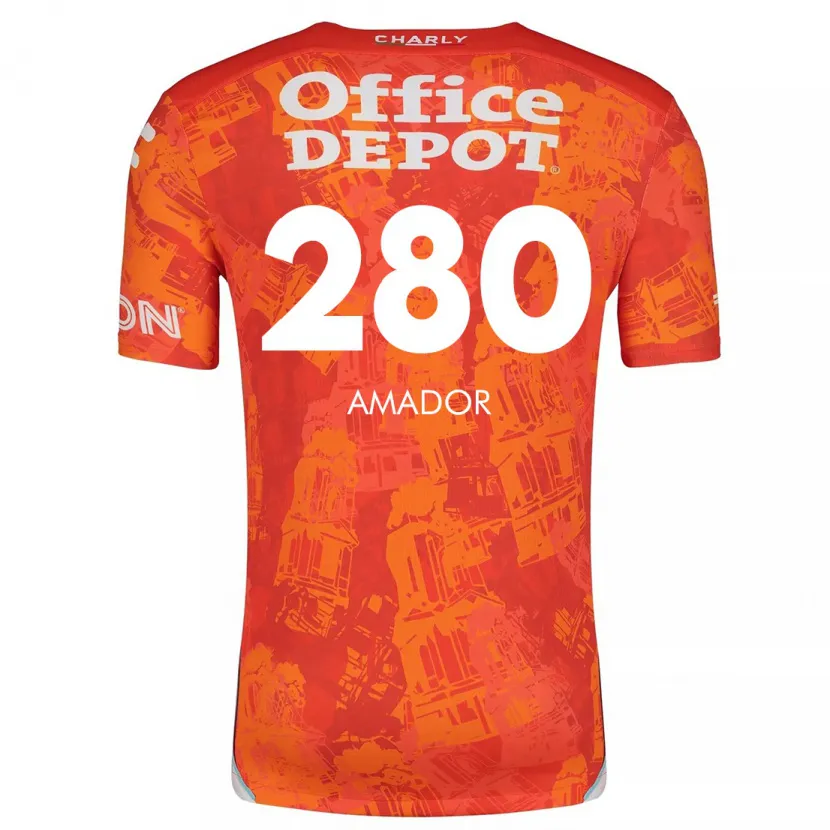 Danxen Niño Camiseta Santiago Amador #280 Naranja Blanco 2ª Equipación 2024/25 La Camisa