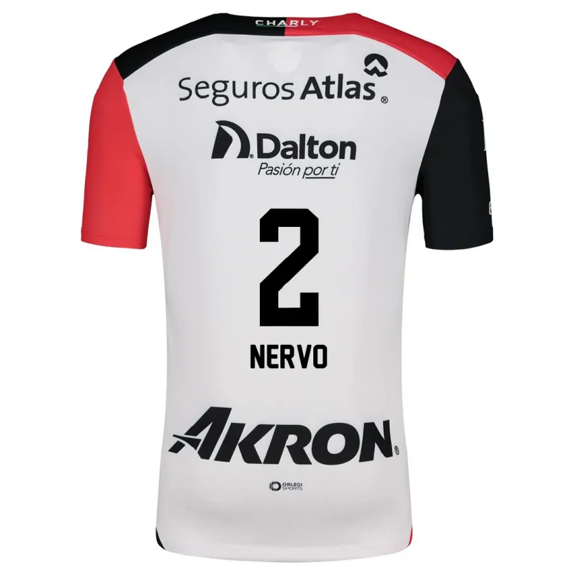 Danxen Niño Camiseta Hugo Nervo #2 Blanco Rojo Negro 2ª Equipación 2024/25 La Camisa