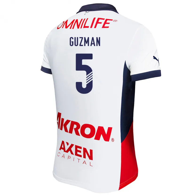 Danxen Hombre Camiseta Víctor Guzmán #5 Blanco Rojo Azul 2ª Equipación 2024/25 La Camisa