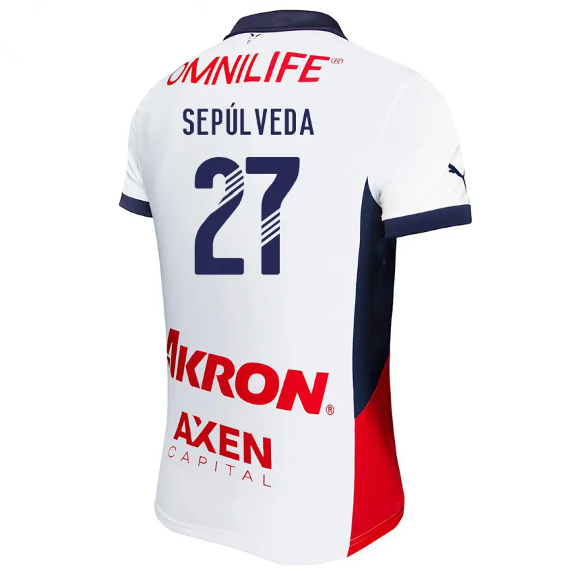 Danxen Hombre Camiseta Leonardo Sepúlveda #27 Blanco Rojo Azul 2ª Equipación 2024/25 La Camisa
