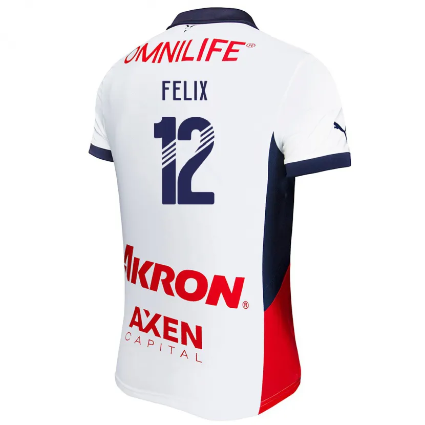 Danxen Hombre Camiseta Blanca Félix #12 Blanco Rojo Azul 2ª Equipación 2024/25 La Camisa
