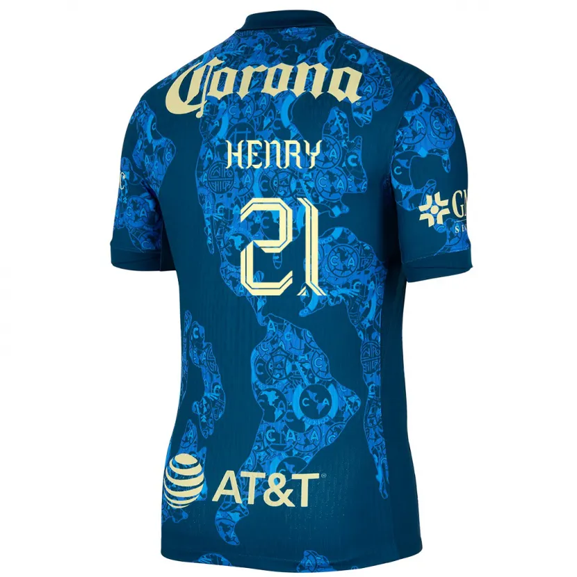 Danxen Hombre Camiseta Henry Martín #21 Azul Amarillo 2ª Equipación 2024/25 La Camisa