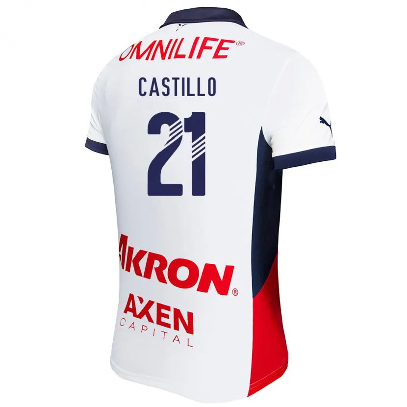 Danxen Mujer Camiseta José Castillo #21 Blanco Rojo Azul 2ª Equipación 2024/25 La Camisa