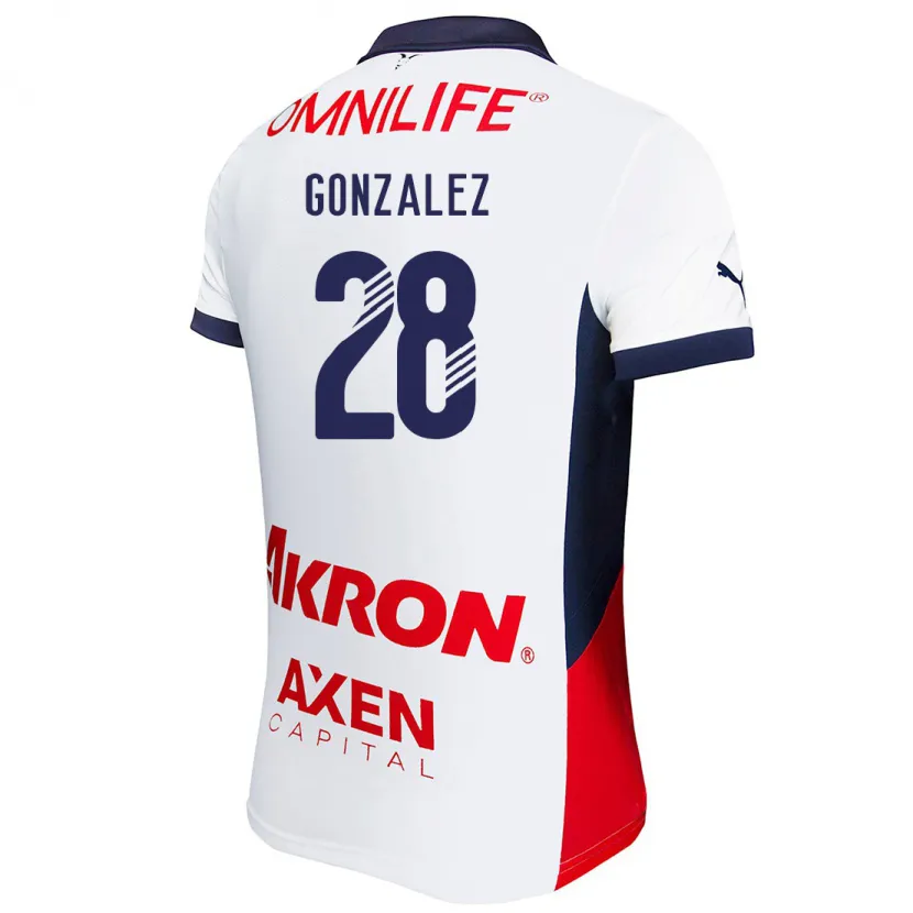 Danxen Mujer Camiseta Fernando González #28 Blanco Rojo Azul 2ª Equipación 2024/25 La Camisa