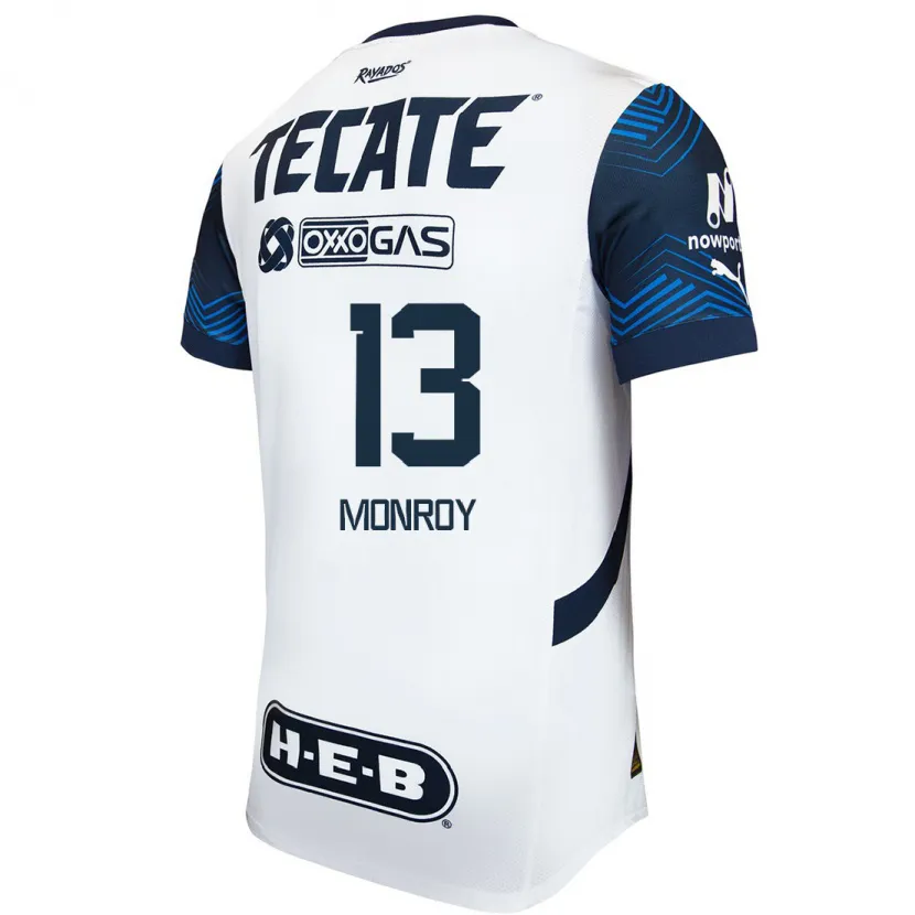 Danxen Niño Camiseta Paola Monroy #13 Blanco Azul 2ª Equipación 2024/25 La Camisa