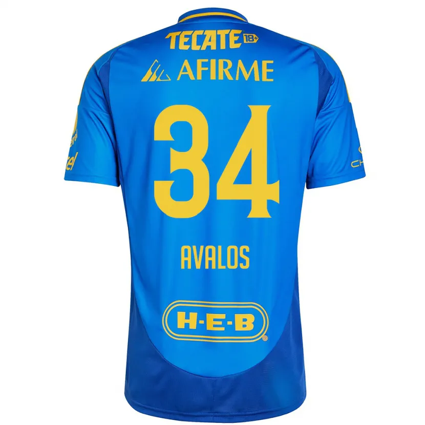 Danxen Niño Camiseta Erick Avalos #34 Azul Amarillo 2ª Equipación 2024/25 La Camisa
