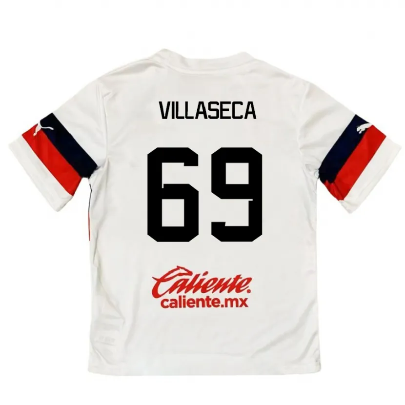 Danxen Hombre Camiseta Daniel Villaseca #69 Blanco Rojo 2ª Equipación 2024/25 La Camisa