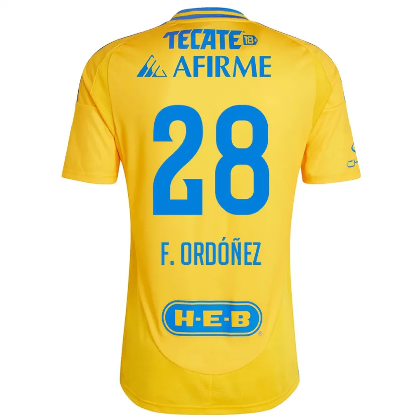 Danxen Mujer Camiseta Fernando Ordóñez #28 Oro Amarillo 1ª Equipación 2024/25 La Camisa