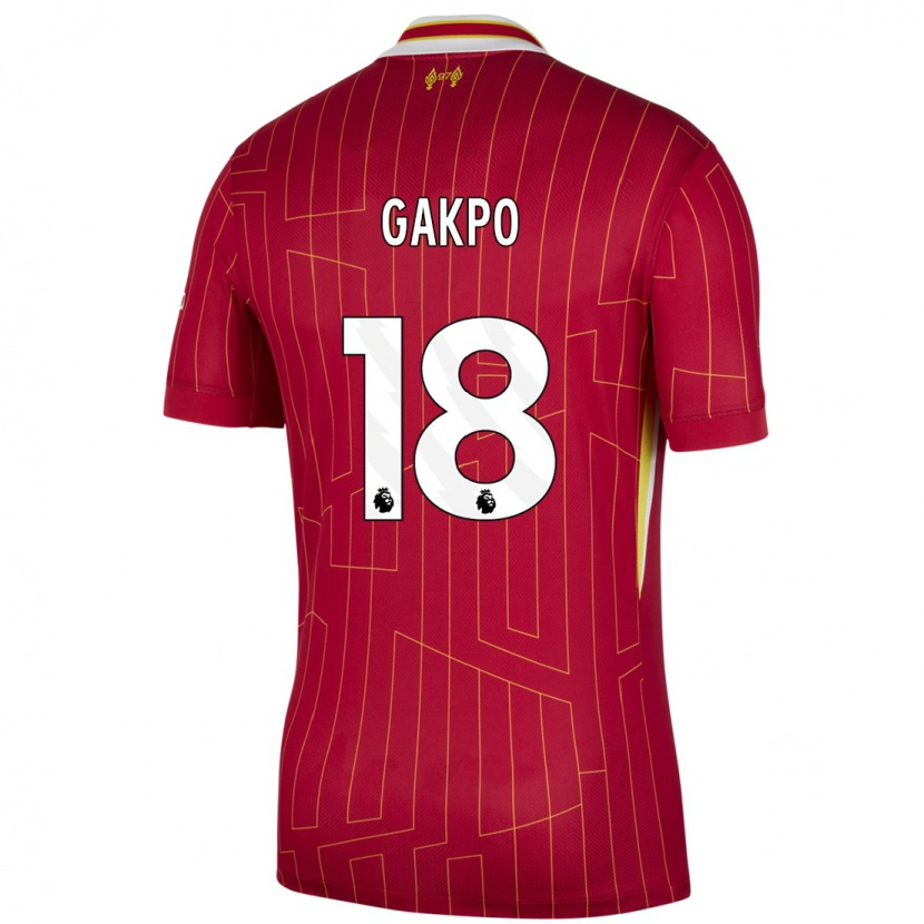 Danxen Niño Camiseta Cody Gakpo #18 Rojo Amarillo Blanco 1ª Equipación 2024/25 La Camisa