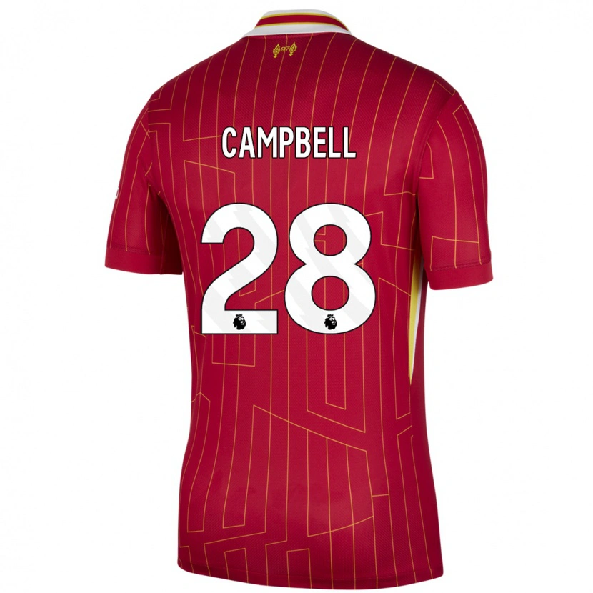 Danxen Niño Camiseta Megan Campbell #28 Rojo Amarillo Blanco 1ª Equipación 2024/25 La Camisa