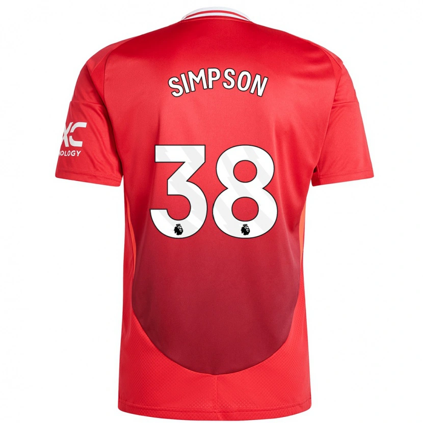 Danxen Niño Camiseta Jess Simpson #38 Rojo Brillante 1ª Equipación 2024/25 La Camisa