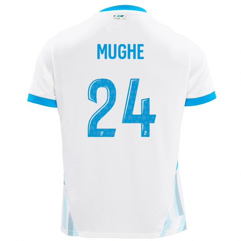 Danxen Niño Camiseta François Mughe #24 Blanco Azul Cielo 1ª Equipación 2024/25 La Camisa