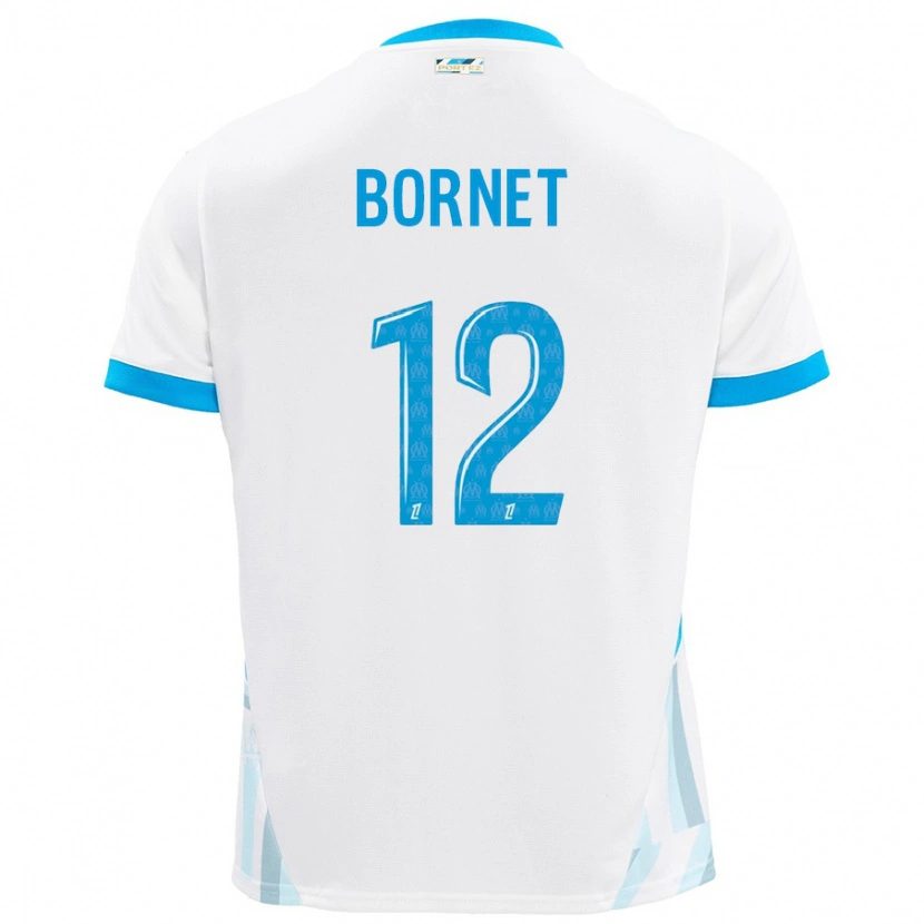 Danxen Niño Camiseta Camille Bornet #12 Blanco Azul Cielo 1ª Equipación 2024/25 La Camisa