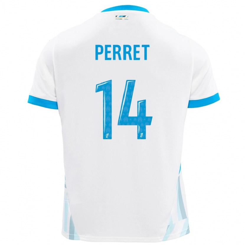 Danxen Niño Camiseta Jenny Perret #14 Blanco Azul Cielo 1ª Equipación 2024/25 La Camisa