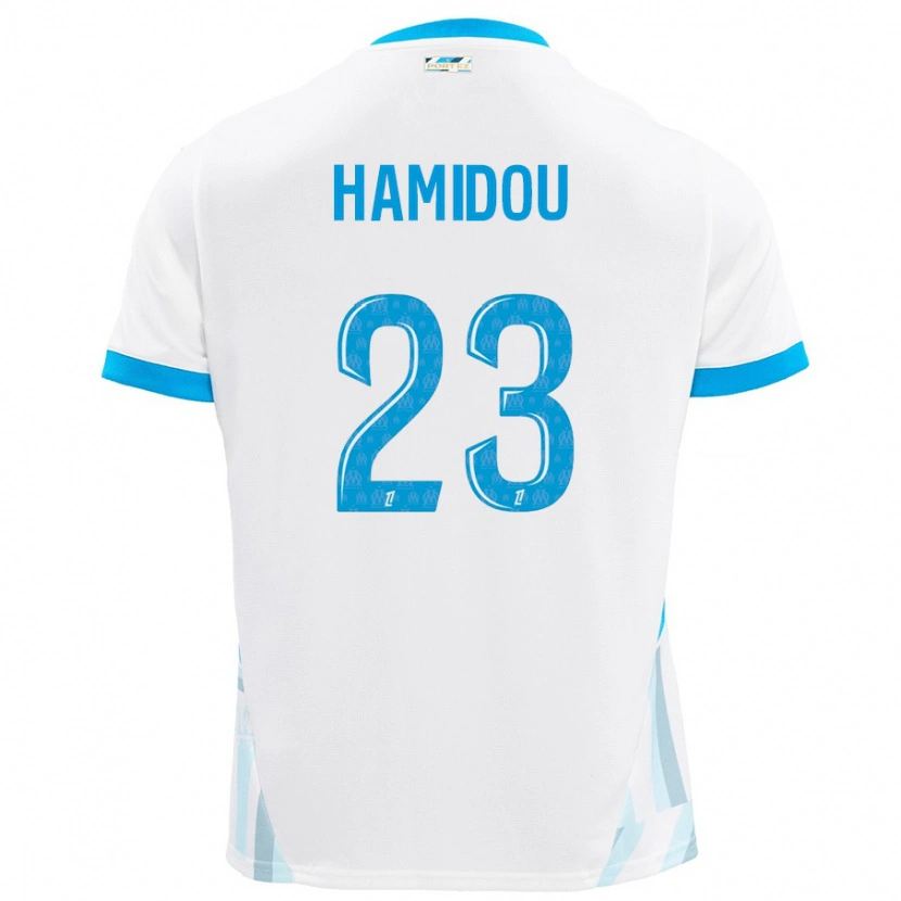 Danxen Niño Camiseta Jamila Hamidou #23 Blanco Azul Cielo 1ª Equipación 2024/25 La Camisa