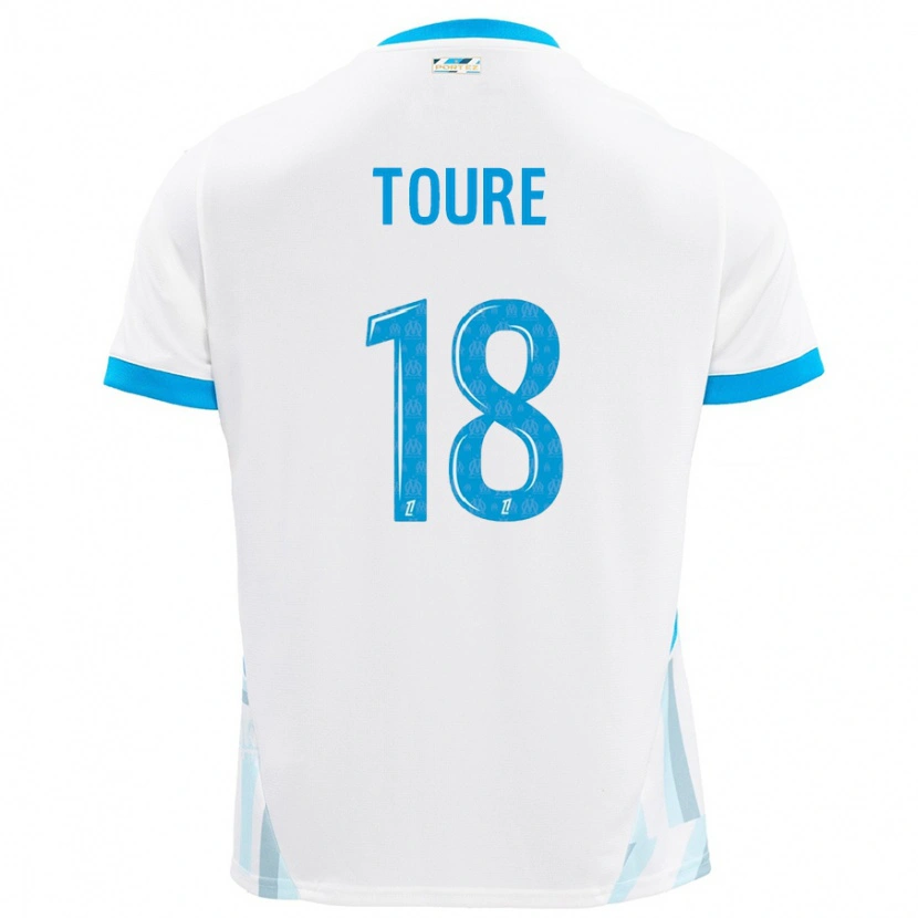 Danxen Niño Camiseta Isaak Toure #18 Blanco Azul Cielo 1ª Equipación 2024/25 La Camisa