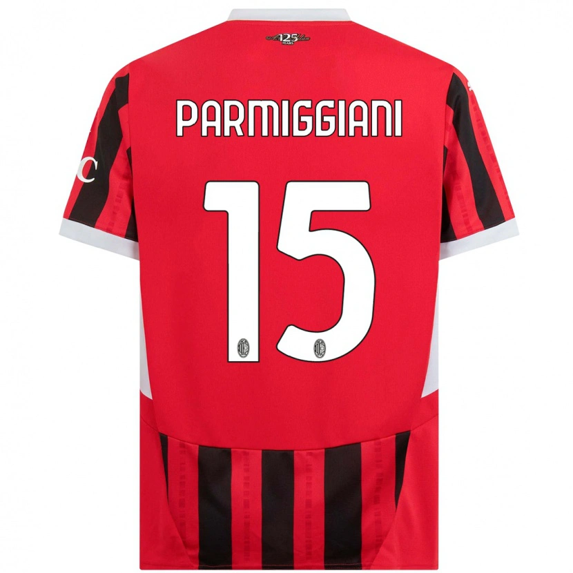 Danxen Niño Camiseta Pietro Parmiggiani #15 Rojo Negro 1ª Equipación 2024/25 La Camisa