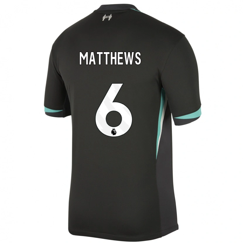 Danxen Niño Camiseta Jasmine Matthews #6 Negro Antracita Blanco 2ª Equipación 2024/25 La Camisa