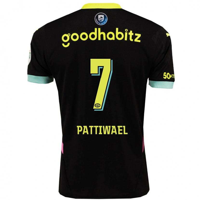 Danxen Niño Camiseta Naomi Pattiwael #7 Negro Amarillo 2ª Equipación 2024/25 La Camisa