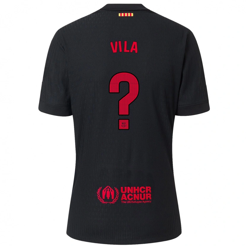 Danxen Niño Camiseta Manu Vila #0 Negro Rojo 2ª Equipación 2024/25 La Camisa