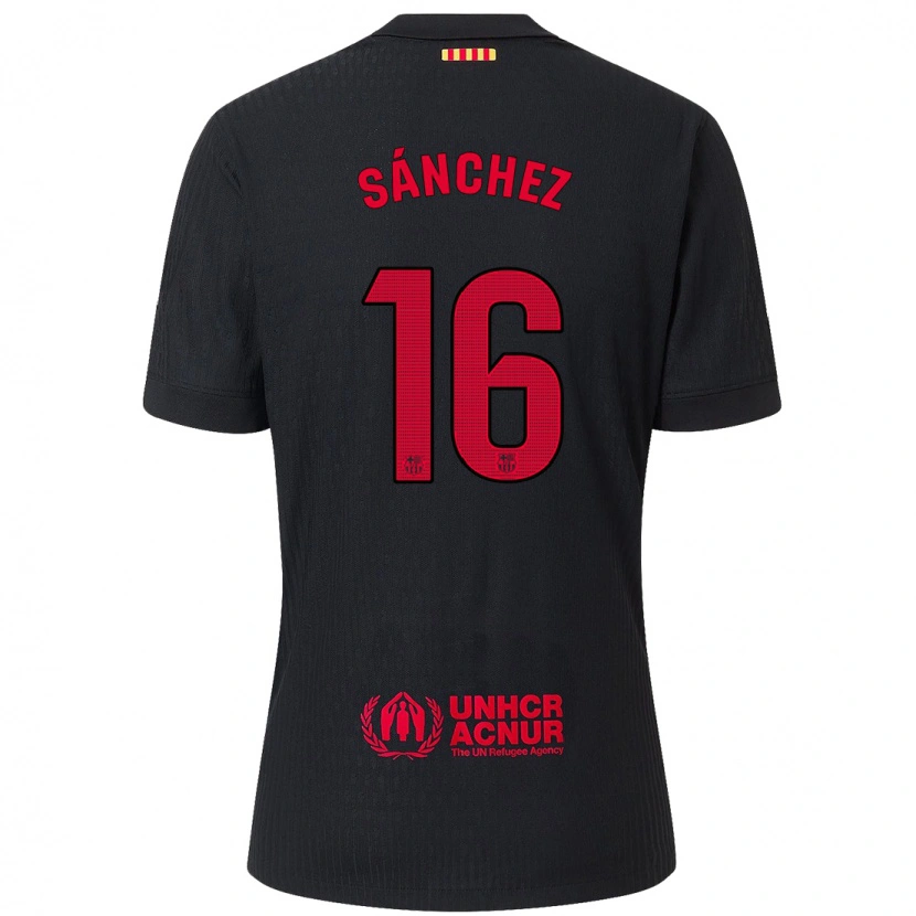 Danxen Niño Camiseta Edu Sánchez #16 Negro Rojo 2ª Equipación 2024/25 La Camisa