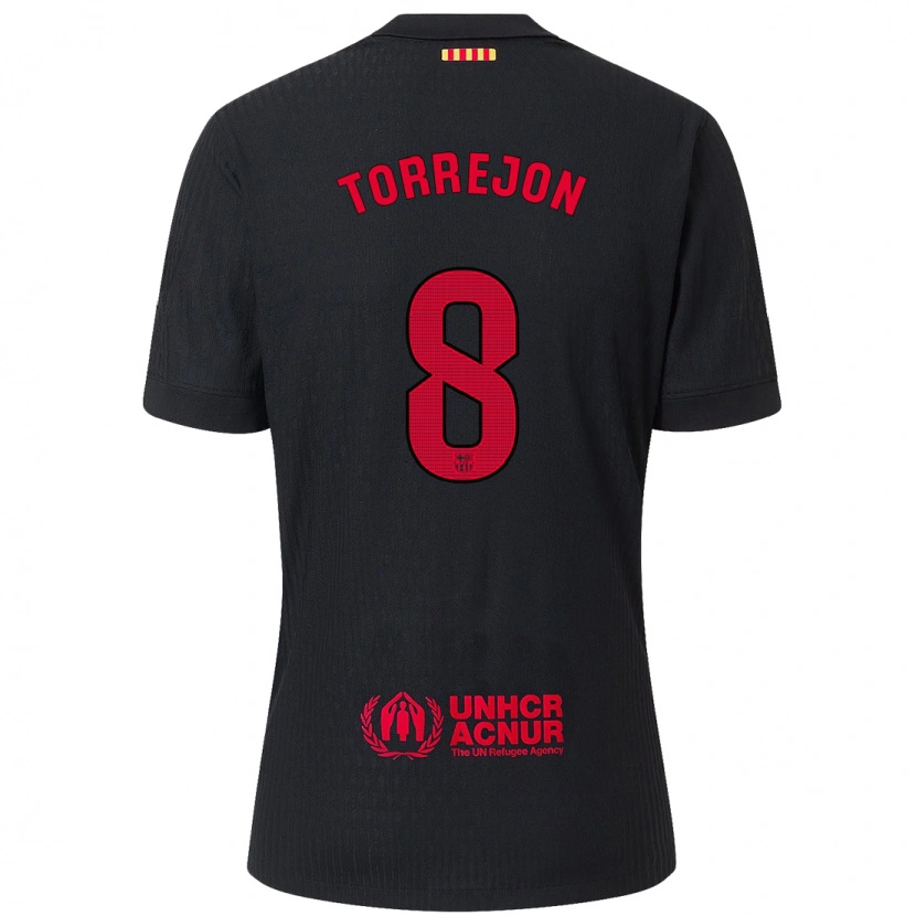 Danxen Niño Camiseta Marta Torrejón #8 Negro Rojo 2ª Equipación 2024/25 La Camisa