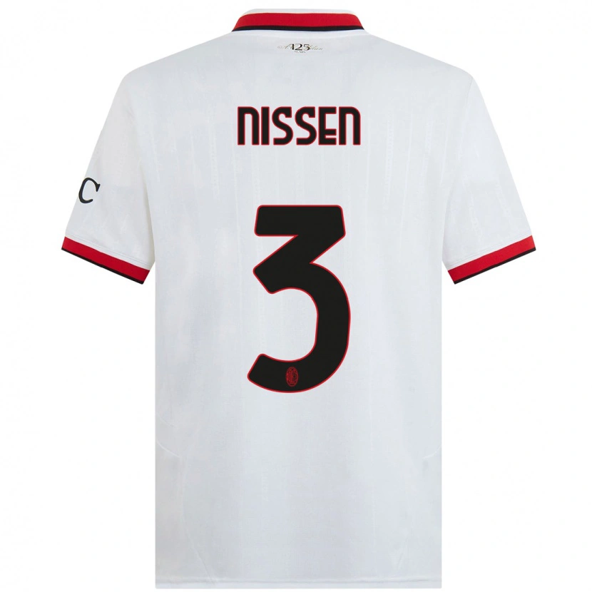 Danxen Niño Camiseta Fredrik Nissen #3 Blanco Negro Rojo 2ª Equipación 2024/25 La Camisa