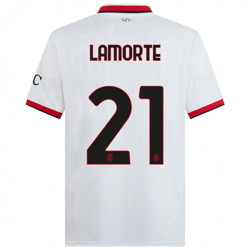 Danxen Niño Camiseta Alessandro Lamorte #21 Blanco Negro Rojo 2ª Equipación 2024/25 La Camisa