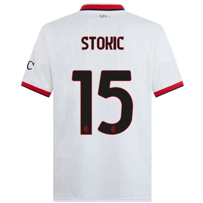 Danxen Niño Camiseta Sara Stokić #15 Blanco Negro Rojo 2ª Equipación 2024/25 La Camisa