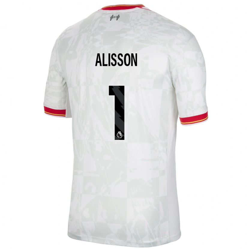 Danxen Niño Camiseta Alisson #1 Blanco Rojo Negro Equipación Tercera 2024/25 La Camisa