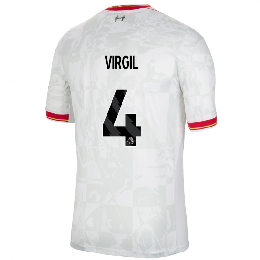 Danxen Niño Camiseta Virgil Van Dijk #4 Blanco Rojo Negro Equipación Tercera 2024/25 La Camisa