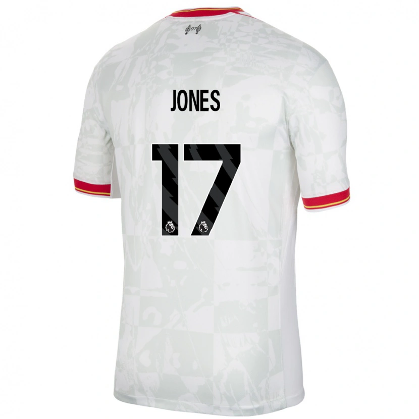 Danxen Niño Camiseta Curtis Jones #17 Blanco Rojo Negro Equipación Tercera 2024/25 La Camisa