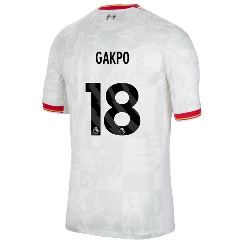 Danxen Niño Camiseta Cody Gakpo #18 Blanco Rojo Negro Equipación Tercera 2024/25 La Camisa