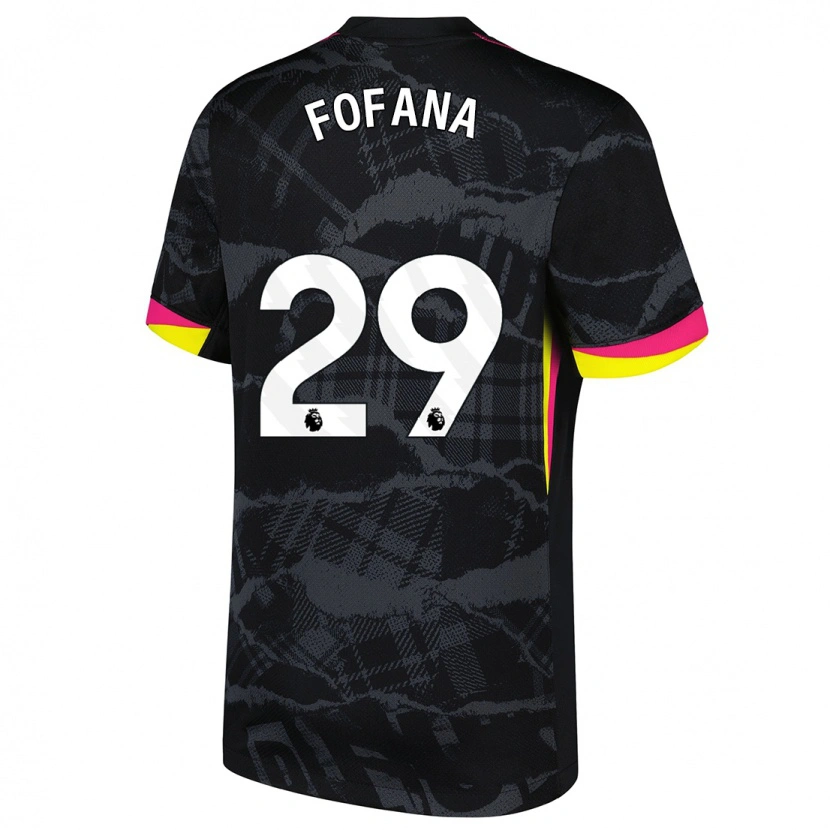 Danxen Niño Camiseta Wesley Fofana #29 Negro Rosa Equipación Tercera 2024/25 La Camisa