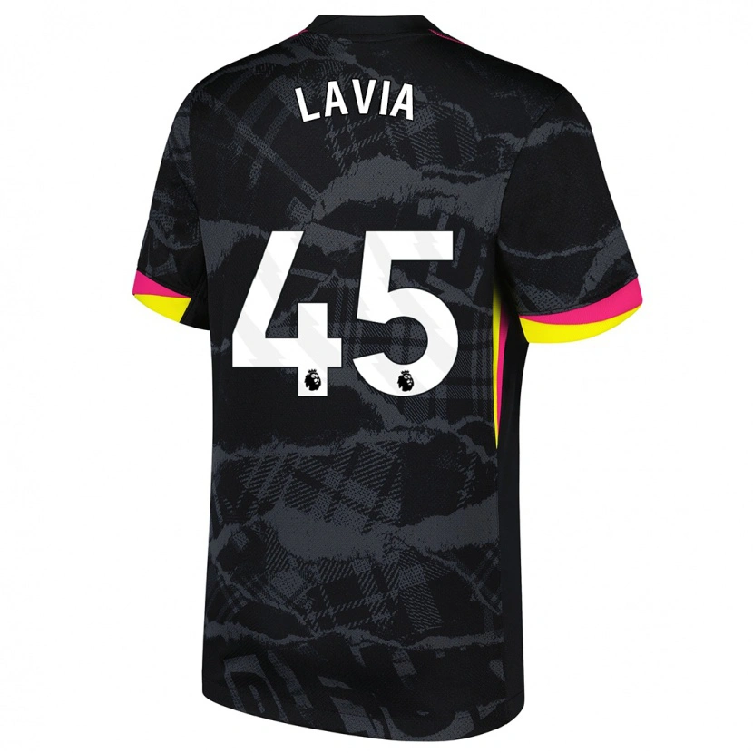 Danxen Niño Camiseta Roméo Lavia #45 Negro Rosa Equipación Tercera 2024/25 La Camisa