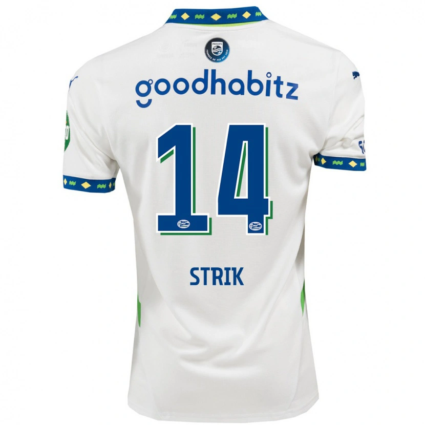 Danxen Niño Camiseta Laura Strik #14 Blanco Azul Oscuro Equipación Tercera 2024/25 La Camisa