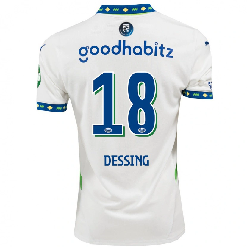 Danxen Niño Camiseta Shanique Dessing #18 Blanco Azul Oscuro Equipación Tercera 2024/25 La Camisa
