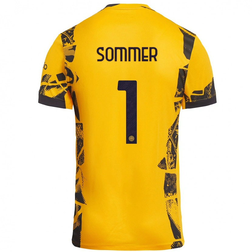 Danxen Niño Camiseta Yann Sommer #1 Dorado Negro Equipación Tercera 2024/25 La Camisa